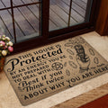 Witchcraft-inspired doormat styled near a glass door with protective symbols and cleansing bundle artwork