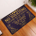 Wicca doormat displayed at an indoor entryway with moon phase and gold floral artwork