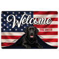 Labrador Retriever doormat with a patriotic flag design and welcoming entryway artwork