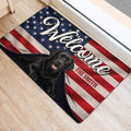 Patriotic Labrador Retriever door mat displayed beside an indoor doorway
