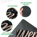 Close-up feature view showing the patriotic dachshund mat surface and rubber backing