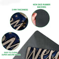 Close-up feature view of German Shepherd doormat artwork and rubber backing with easy-clean construction