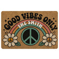 Hippie doormat with peace symbol, rainbow, flowers, and peace-and-love artwork