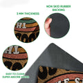 Hippie doormat feature collage showing the printed surface and dark rubber backing