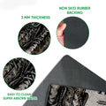 Close-up feature view of combat boot artwork with dark rubber backing and doormat construction details
