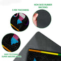 Close-up detail of the colorful LGBT pride cat doormat surface and dark backing