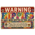 Colorful hippie doormat with peace signs, flowers, tie-dye lettering, and a bold welcome message
