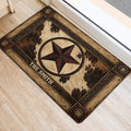 Western cowboy doormat placed near a doorway on light wood flooring with a star and cowhide-inspired design