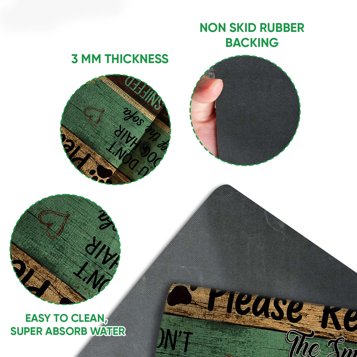 Close-up of Golden Retriever doormat artwork showing printed surface, rubber backing, and edge detail