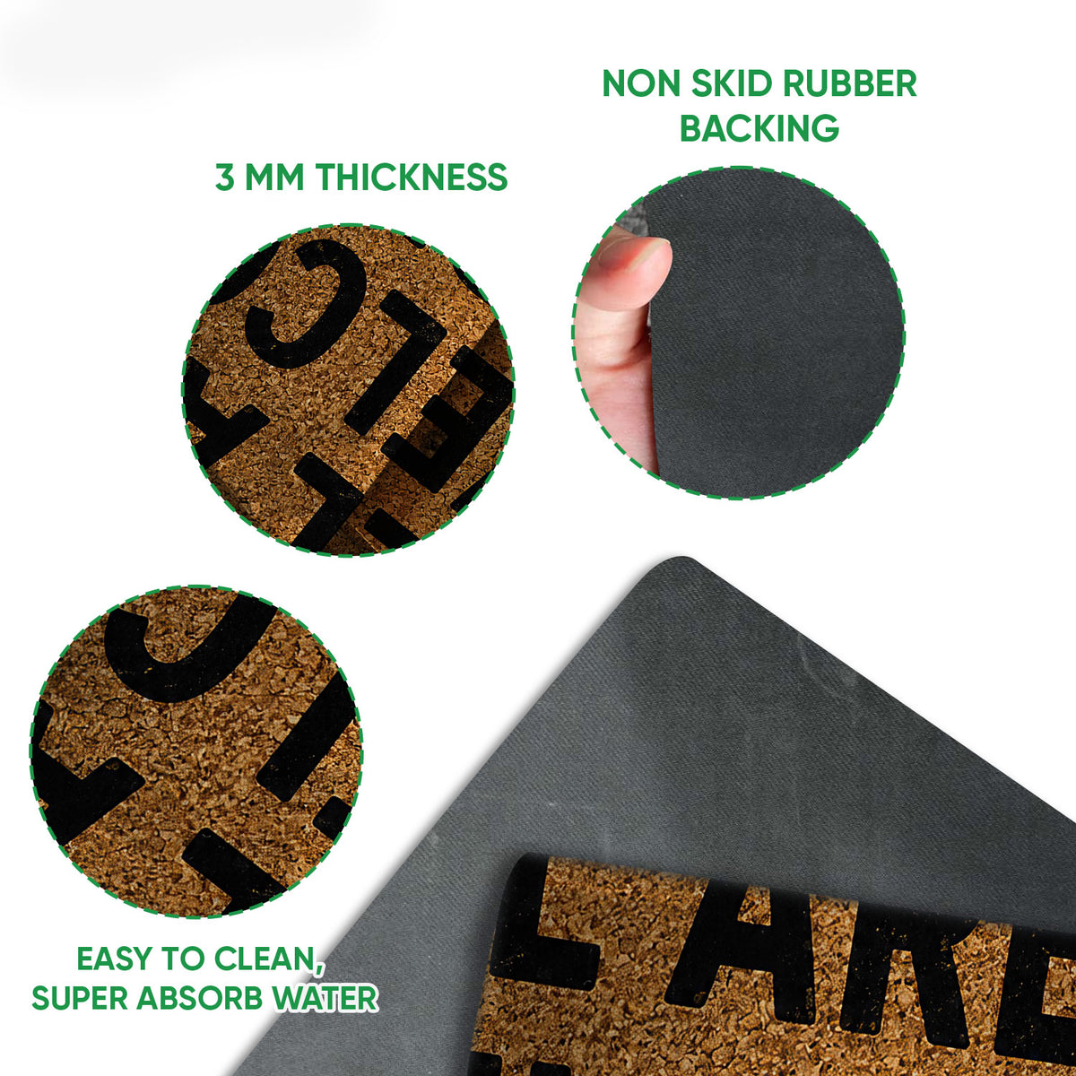 Close-up of LGBT pride doormat showing printed surface, rubber backing, and feature details
