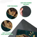 Pug doormat feature view showing printed top surface, thin profile, and rubber grip backing