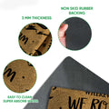 Close-up detail of the camping doormat surface and black rubber backing with rounded corner construction