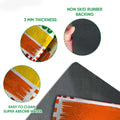 Close-up feature view showing the colorful printed doormat surface, textured top, and black rubber backing