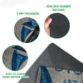 Mermaid doormat feature view showing printed surface, rubber backing, and thin profile