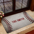 Baseball door mat styled at a home entrance with glass doors and warm wood accents