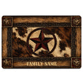 Rustic cowboy doormat with a central Western star, distressed woodgrain border and bronze-toned accents