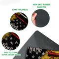 Close-up softball doormat view showing the printed bats, glove, stars, and rubber backing feature