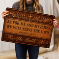 Christian doormat with scripture artwork presented indoors as a faith-centered home accent
