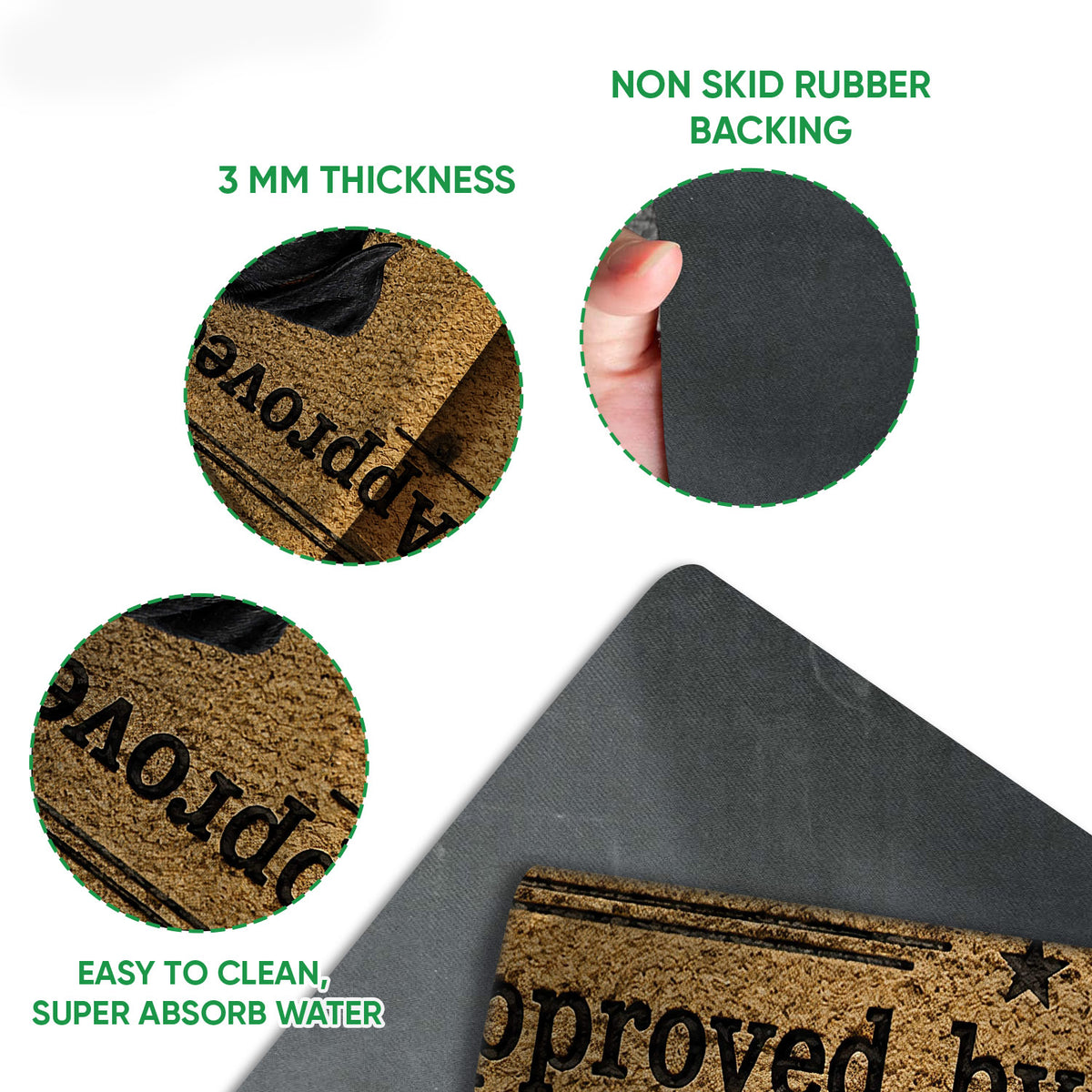 Close-up feature view of the Rottweiler doormat surface and dark rubber backing