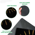 Evil eye doormat feature view showing the printed surface, rubber backing, and slim profile