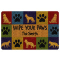 Colorful German Shepherd doormat with paw prints and a wipe your paws entryway message