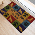 Colorful German Shepherd entryway mat with paw prints and wipe your paws message