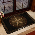 Texas-themed entryway mat with a Lone Star design displayed beside a glass door