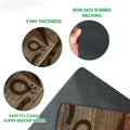 Close-up feature view of Texas western doormat artwork and dark rubber backing