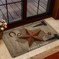 Texas western doormat placed at a glass entry door with rustic star and ranch-inspired details