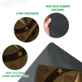 Close-up feature view of the western star doormat showing its printed top and dark rubber backing