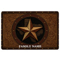 Texas star doormat with ornate western scrollwork in rich brown, bronze, black, and gold tones
