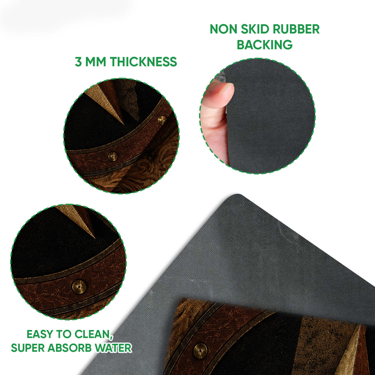 Close-up feature view of the Texas star doormat surface and dark rubber backing