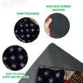 Close-up of patriotic veteran doormat artwork and rubber backing with feature callouts