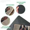 Close-up view of veteran doormat showing patriotic flag and military boot artwork with dark backing detail