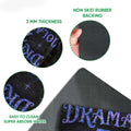 Wicca doormat detail showing the printed surface, rubber backing, rounded edge, and construction view