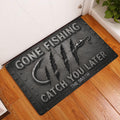 Fishing doormat displayed in an indoor entryway beside a white door and warm wood flooring