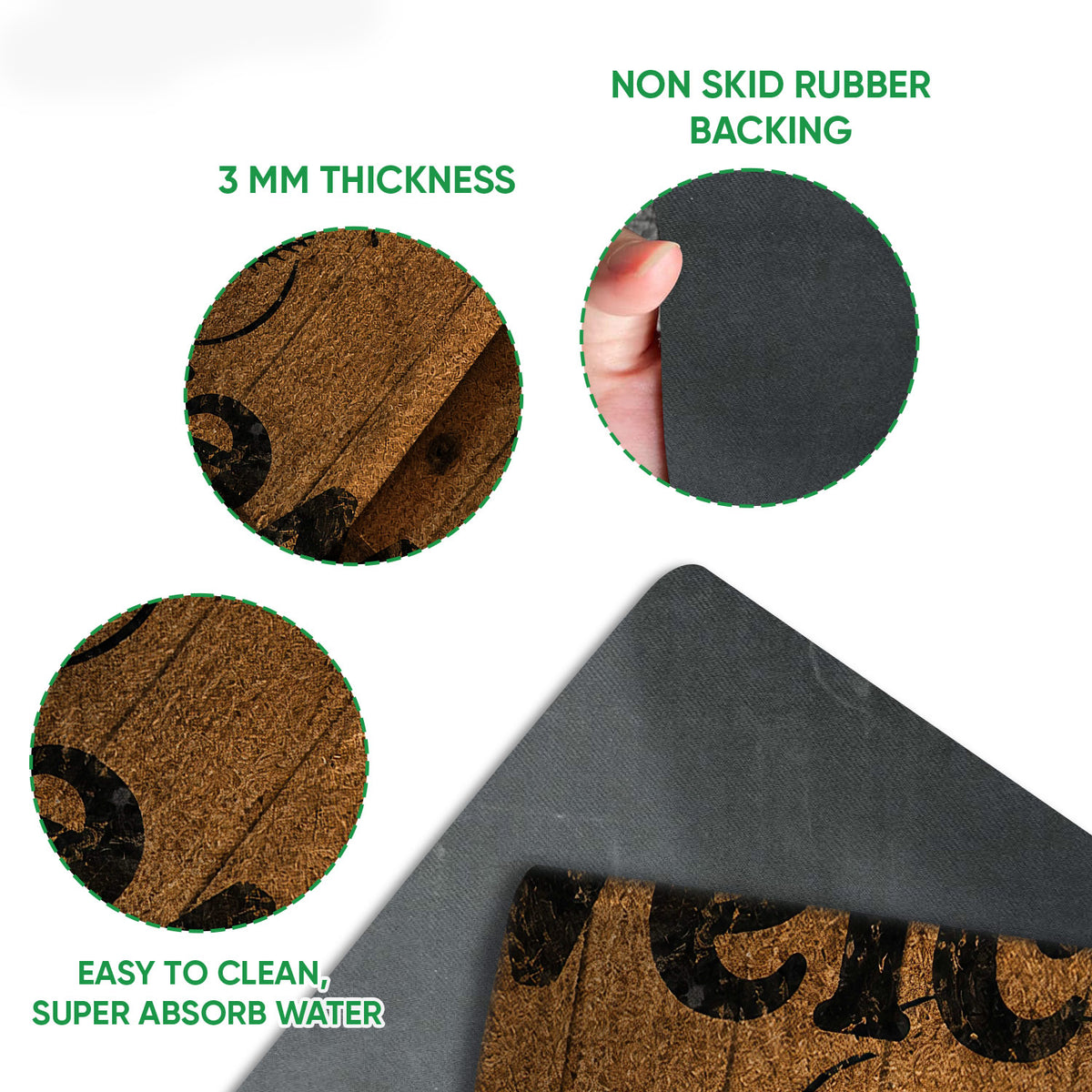 Close-up feature view showing the fishing doormat's textured surface and dark backing