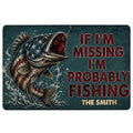 Fishing-themed doormat featuring a dramatic leaping fish, water splashes, and bold rustic artwork
