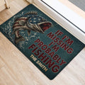 Fishing-themed front door mat featuring a large illustrated fish and distressed nautical colors
