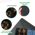 Rottweiler doormat feature view showing the printed top, rubber backing, rounded edge and easy-clean construction