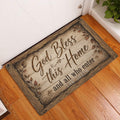 Christian God Bless This Home doormat styled at an indoor entryway with wood flooring