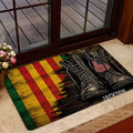 Vietnam Veteran doormat styled in a home entryway near a glass door with distressed military artwork