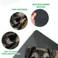 Miniature Schnauzer doormat detail showing the printed surface, rubber backing, and close-up dog artwork