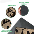 Close-up view showing the printed camping artwork, textured top surface, and dark rubber backing