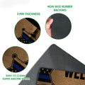 Close-up feature view of police badge artwork, mat surface, and black rubber backing