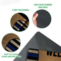 Police doormat feature view showing the printed surface, rubber backing, and easy-clean construction details