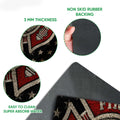 Close-up feature view of the firefighter mat's printed surface and dark rubber backing