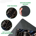 Close-up view of patriotic combat boot doormat artwork with visible backing and surface details