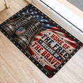 American flag and combat boot veteran doormat positioned beside an interior doorway