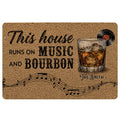 Bourbon doormat with whiskey glass, record, musical notes, and warm vintage entryway artwork